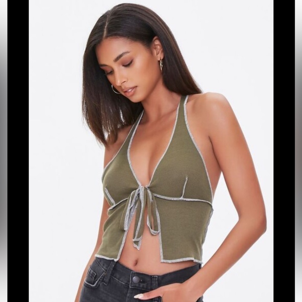 Forever 21 Topstitch Bow Halter Top